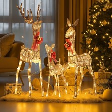 3- Piece Large Lighted Christmas Deer Decoration, 3D Christmas Reindeers Fami...