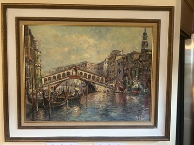 VNTG/Antique Impressionistic Oil painting Of RIalto bridge Venice