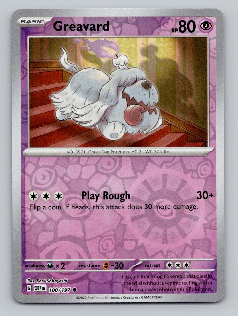 Greavard 100/197 Common Obsidian Flames Pokemon Reverse Holo Near Mint