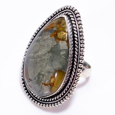 Natural American Picture Jasper Gemstone Jewelry 925 Sterling Silver Ring 7.5 US
