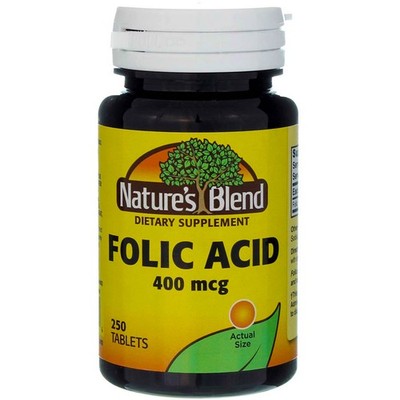4 Pack Nature's Blend Folic Acid Tablets, 400 mcg, 250 Ct