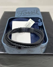 Fossil Men's Multi-Strand Blackout Leather Bracelet - Black, JF03098001