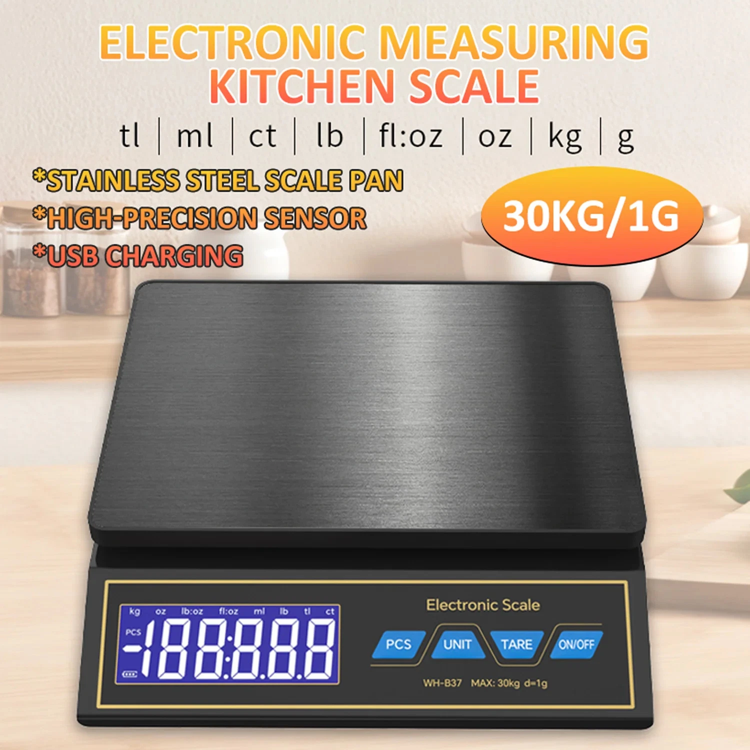 30kg/1g Digital Kitchen Scale Electronic Food Scale Display Weighting Balance