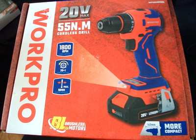 Workpro 20V Akku Brushless Bohrschrauber. 4 Gang. 1800 U/min. 55N.M. Für Holz & Metall