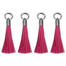 4Pcs Leather Keychain Tassels Women Tassel Bag Charm Rose Red