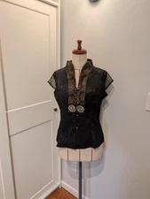 Vintage Size S Traditional Chinese Woman's Top Black Sleeveless Cotton 