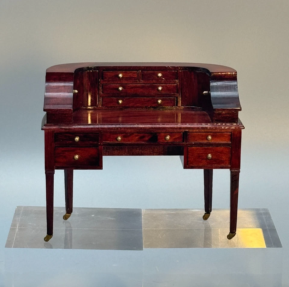 Juego de escritorio y silla Carlton House Hepplewhite ruedas de colección casa de muñecas miniatura 1:12 Foto 3 de 4