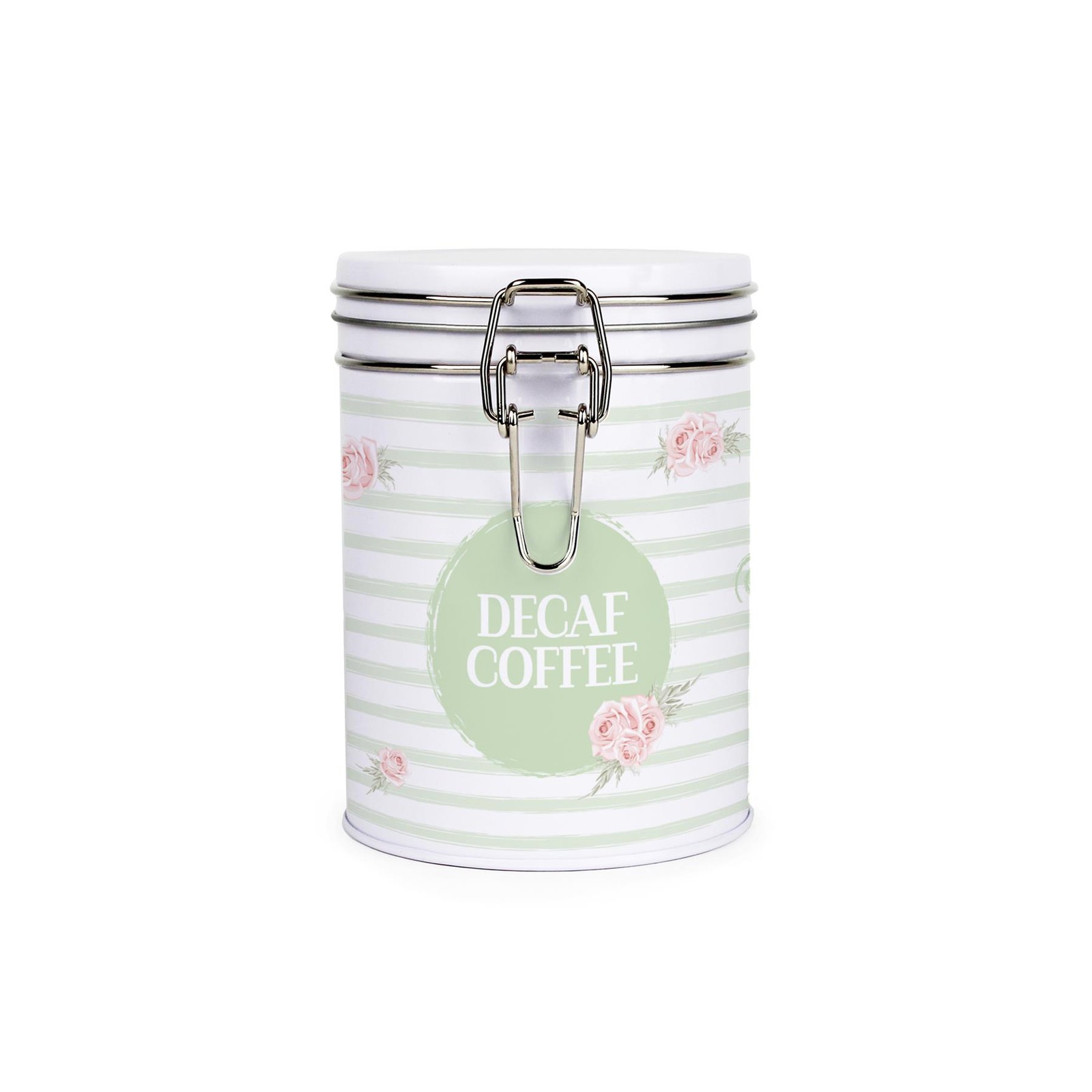 Roses, Stripes & Swirls Decaf Coffee Canister - Clip-Lid Kitchen Storage Gift