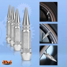 4 Pcs Silver Aluminum Tires Stem Caps 60mm Spiked Lug Nug Wheel Air Valve Cover