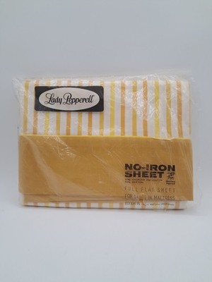 Vintage Lady Pepperell Full Flat Sheet 81x104 Yellow Stripe No Iron NOS USA
