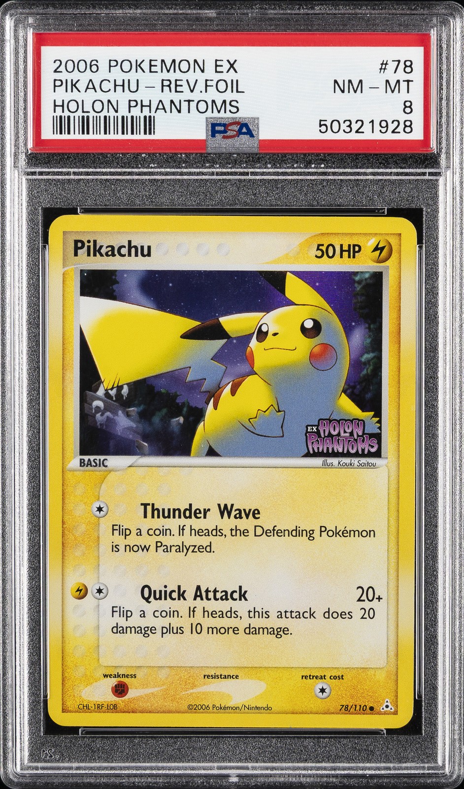 2006 POKEMON EX HOLON PHANTOMS #78 PIKACHU-REVERSE FOIL PSA 8