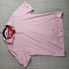 Ted Baker Polo Shirt Mens Large Pink Red Geometric Print Short Sleeve Button Up