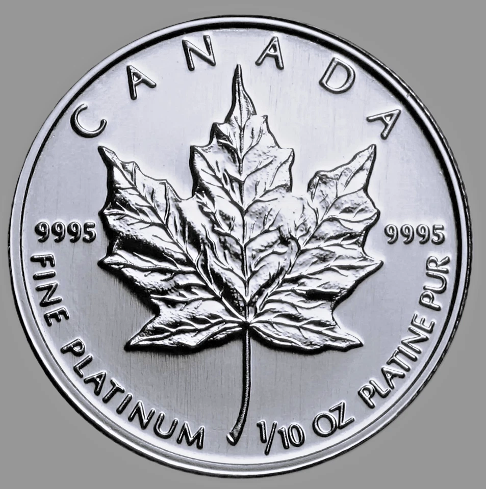 1993 PLATINUM CANADIAN MAPLE LEAF 1/10 OZ. FINE PLATINUM $5 COIN 9995 N CAPSULE - Image 2 of 3