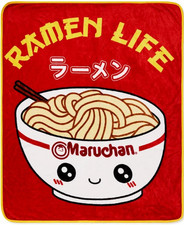 Maruchan Ramen Life red smile face white bowl Fleece Blanket Mad Engine throw