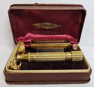 Gillette Aristocrat Safety Razor With Box & Blade Safe - Vintage 1940s Rare