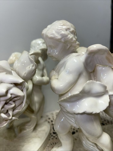 Pair Of Moore Bros Cherubs Roses Centerpiece Compote Bowls circa 1890 10 X 7” - Imagen 13 de 15