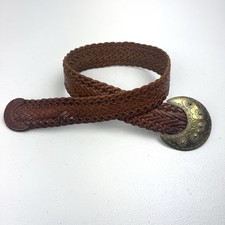 VTG Handmade Braided Leather Belt Brown Four Winds Morocco Brass Round Buckle