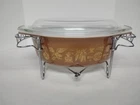 Pyrex Oval 1.5 QT Early American Covered Casserole & Tomado Holland carrier VTG