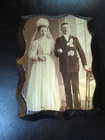 Vintage  Wedding Photograph Inlayed In Thick Piece Of  Wood  8 X 10