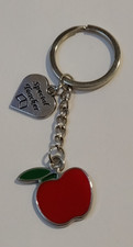 SPECIAL TEACHER Silvertone Heart  Red Apple Charms Keychain