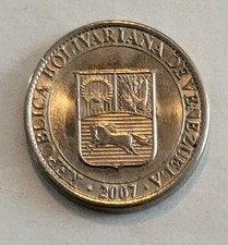 2007 Venezuela 25 Centimos Nickel Plated Steel Coin, Very Good Condition 