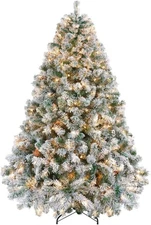 6Ft Snow Flocked Pre-Lit Christmas Tree with 250 Warm White Lights, 820 Lush Bra