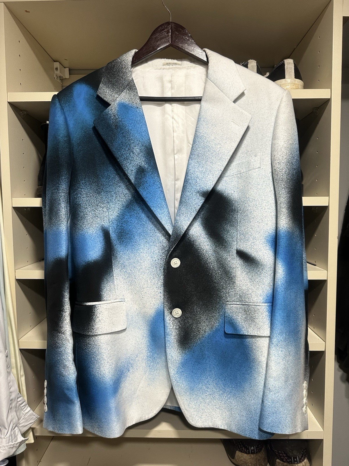 ¡NUEVO CON ETIQUETAS! $3999 Alexander McQueen Azul Pintura en Spray Abrigo Deportivo Traje Chaqueta Talla 50