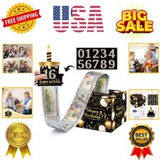Birthday Money Gift Box with DIY Stickers for Any Ages, Surprise Money Holder...