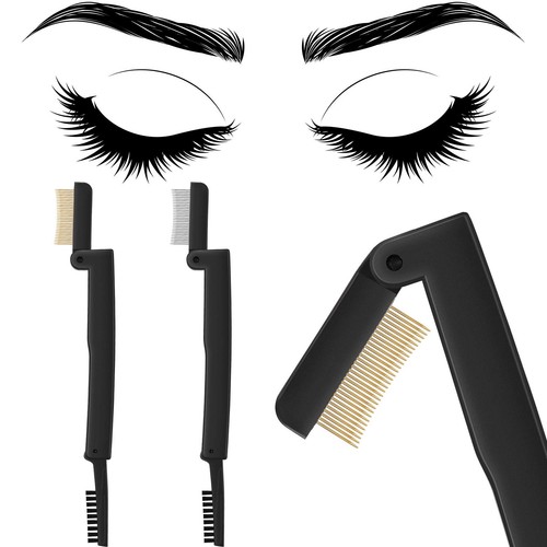 2 Pcs Folding Eyelash Comb, Eyelash Separator Tool Eyebrow Comb for Women, Du...
