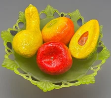 Lot of 4 Vintage Glossed Mexican Paper Mache Folk Art Asstd Fruits And Vegtables