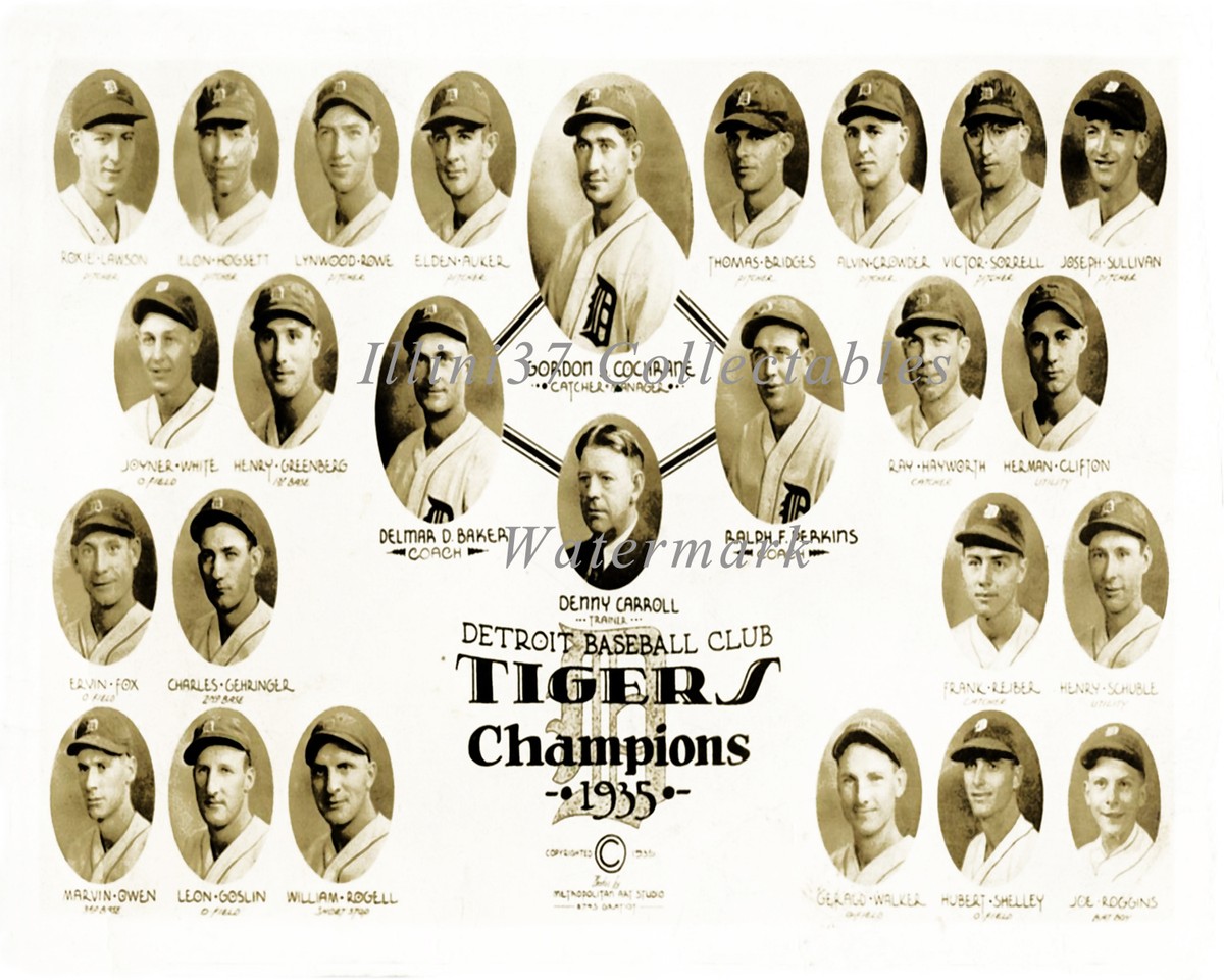 1935 DETROIT TIGERS WORLD SERIES CHAMPIONS BASEBALL TEAM 8X10