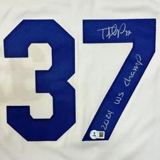 TEOSCAR HERNANDEZ SIGNED CUSTOM LA DODGERS XL JERSEY W/ WS CHAMP INSCRIPTION BAS