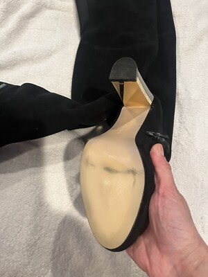 calvin klein boots women Knee High Black /gold Suede