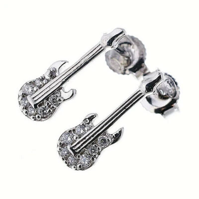 GOLDENA24 Pendientes de plata 925 guitarra eléctrica 1 par de joyas musicales Rockys