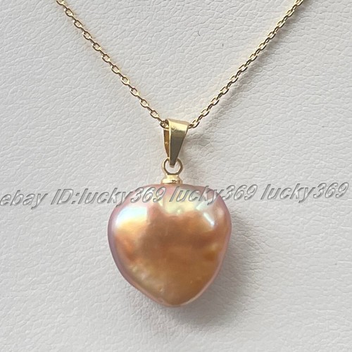 AAA+ Natural Colorful Keshi Baroque Heart Pearl Gold Chain Pendant Necklace 18" - Picture 12 of 28