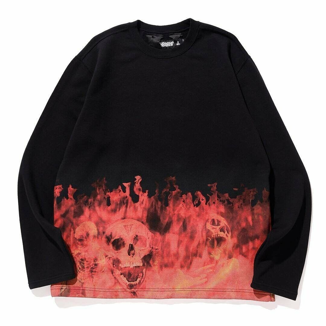 🔥 RARE NEIGHBORHOOD x VLONE Zombie Flame Crewneck Long 🔥 RARE NEIGHBORHOOD x VLONE Zombie Flame Crewneck Long