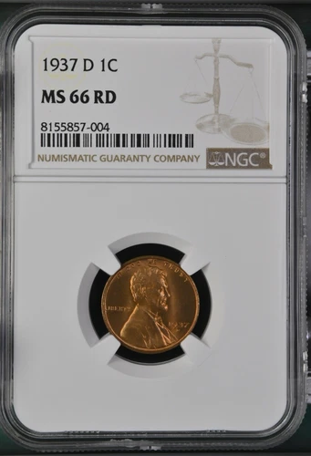 1937-D 1C RD Lincoln Wheat One Cent NGC MS66RD  8155857-004