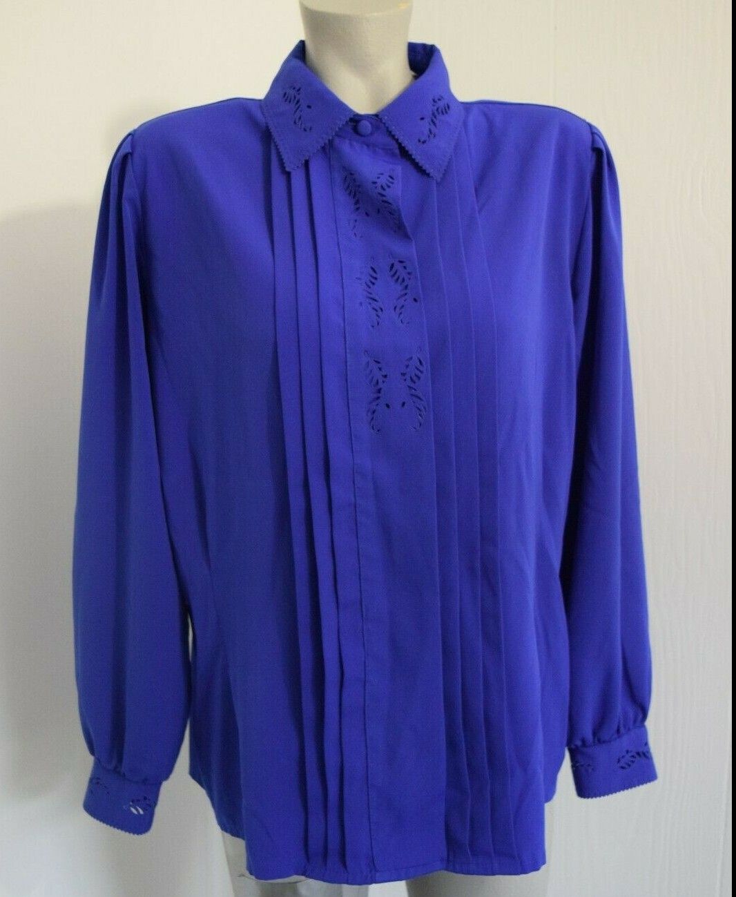 SAINT LAURENT Blusa blu Yves St Clair con bottoni top con colletto taglia 14