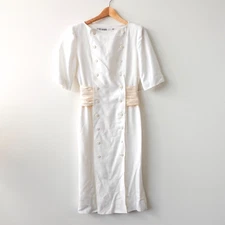 VINTAGE Jean Louis Scherrer Dress Small White Librarian Cocktail Haute COUTURE