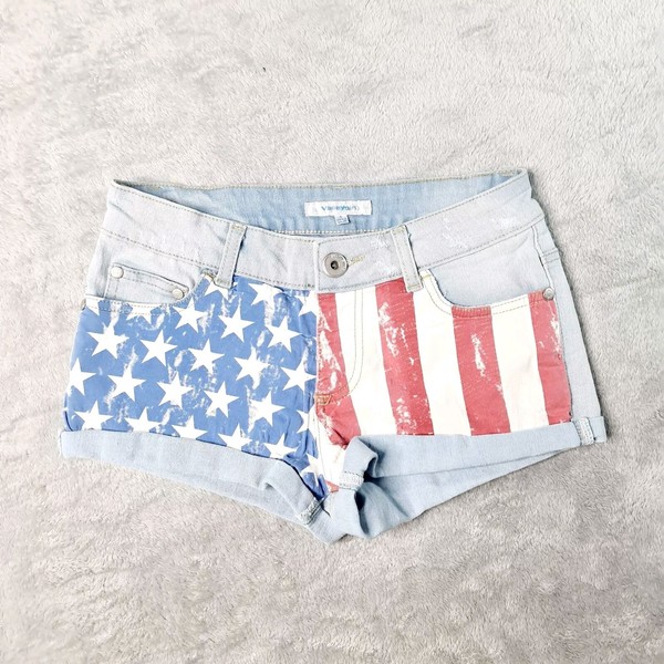Valleygirl Size 6 Blue Stretch Denim American Flag Rolled Hem Shorts 4th July