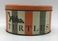 DeMet's Turtles Chocolate Candy Empty Tin Round 14 oz 8.25 Inches