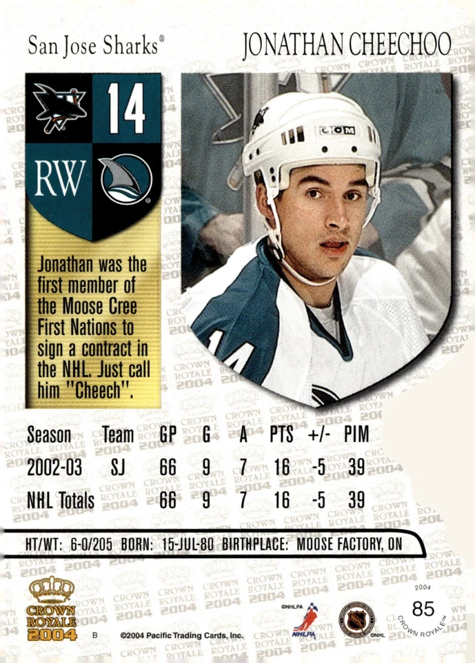 Jonathan Cheechoo - Signed 2003-04 Pacific Crown Royale Die-Cut Card #85 - Image 2 of 2