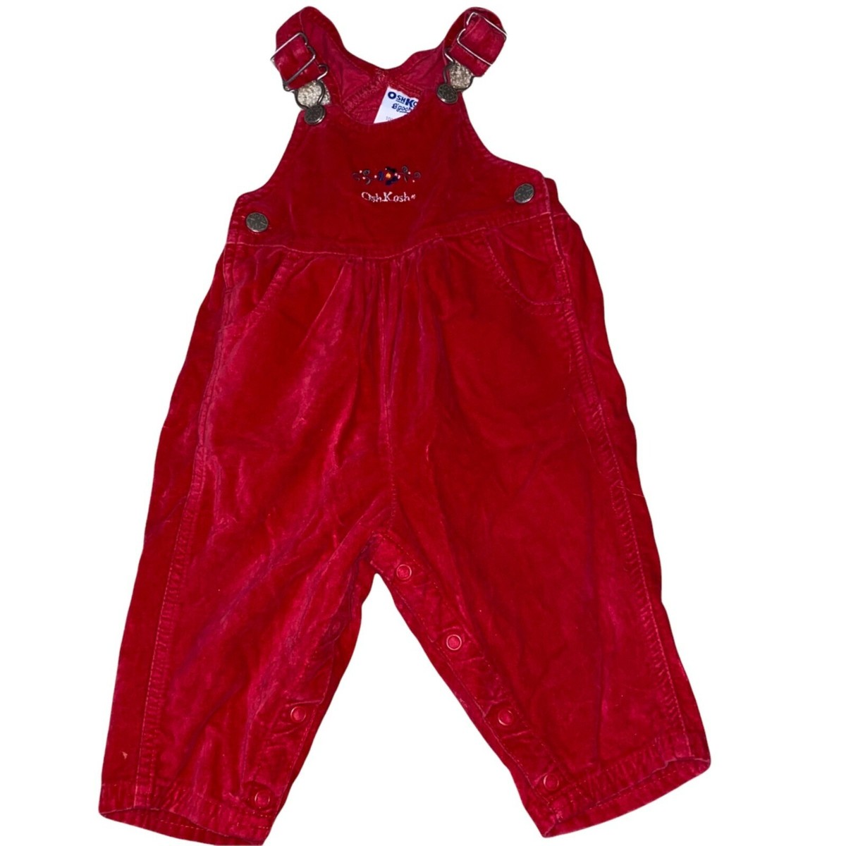 Osh Kosh Vintage Velvet Flower Embroidered Red Overalls 12 Osh Kosh Vintage Velvet Flower Embroidered Red Overalls 12
