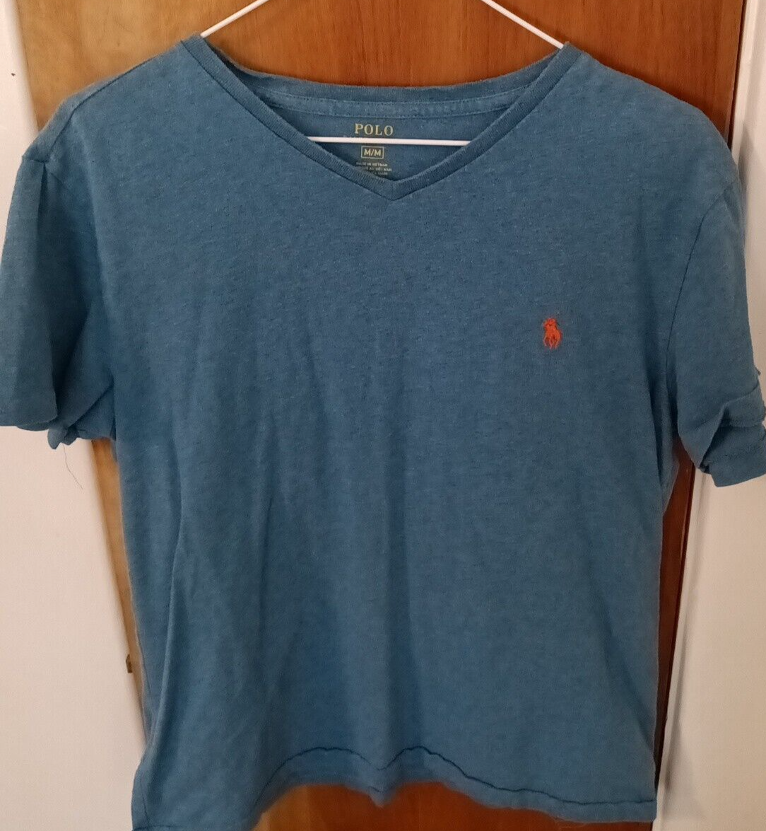 Polo uomo Ralph Lauren scollo a V maglietta M blu manica corta logo pony 100% cotone