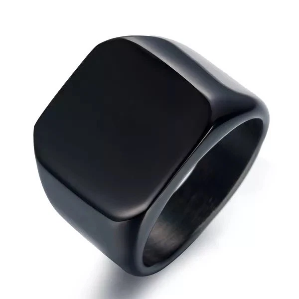 Mens Stainless Steel Ring Square Signet Polished Biker Silver Black Blue Gold. - Image 3 of 4