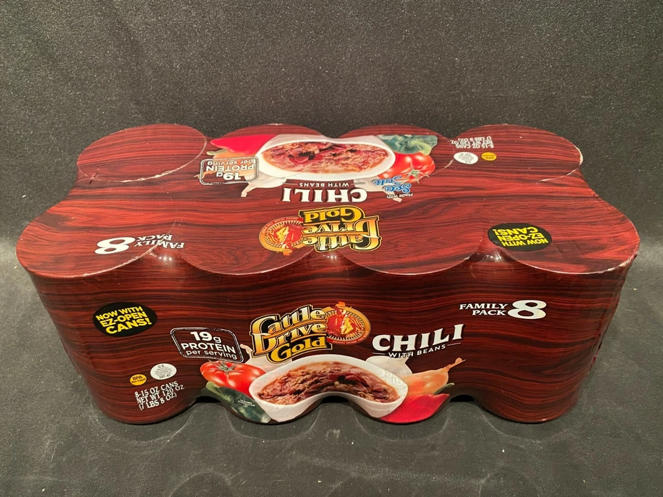 Cattle Drive Gold Beef Chili con frijoles enlatados con carne 8-15 oz latas EZ-Open Foto 2 de 4