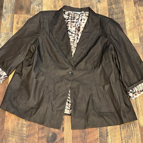 Susan Graver Brown Blazer Jacket Size 3X Pockets Button Lined Leopard Jacket EUC - Picture 9 of 12