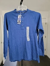GAP Mens 100% Cotton Long Sleeve 3 Buttons Size S Royal Blue Henley Shirt $39.95