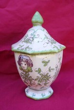 Martres Tolosane Matet French Hand Painted Faience Lidded Jar Woman Foliage Earl