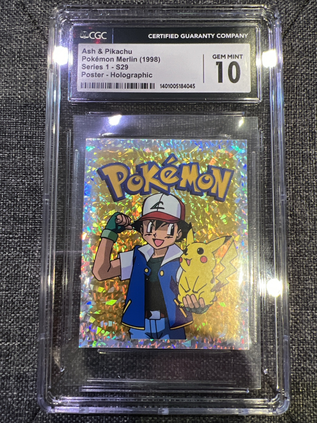 1999 Merlin Pokemon #S29 Ash & Pikachu Prism CGC 10 Gem Mint! Look!!